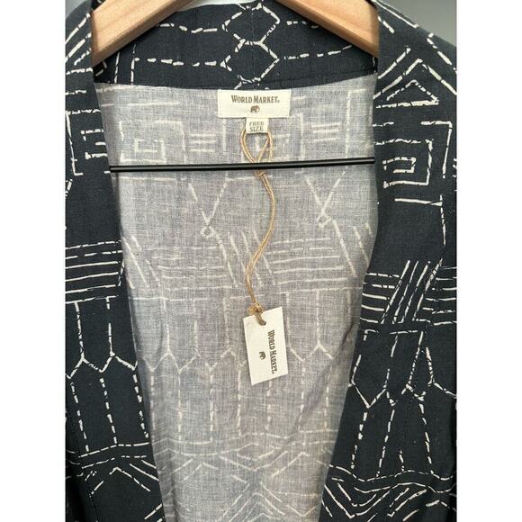 NWT World Market Boho One Size Open Front 3/4 Sleeve Printed Duster in Navy - Picture 3 of 6